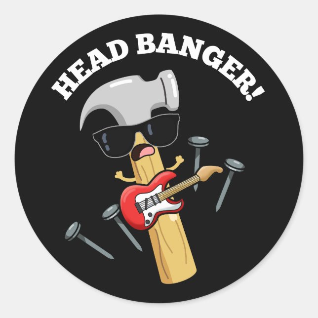 Pegatina Redonda Head Banger Funny Music Punks Dark BG (Anverso)