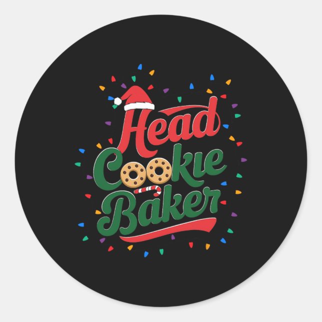 Pegatina Redonda Head Cookie Baker Navidades Cookie Baking (Anverso)