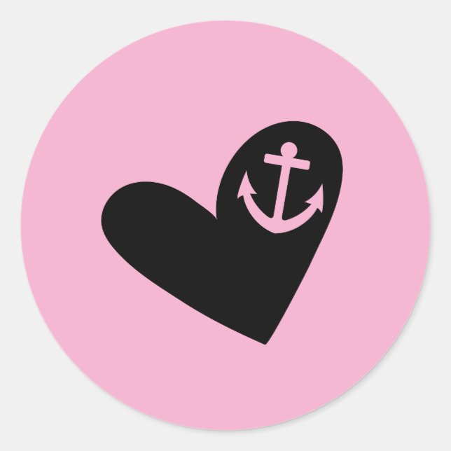 Pegatina Redonda heart and anchor pink (Anverso)