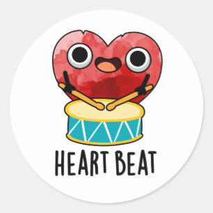 Pegatina Redonda Heart Beat Funny Heart Drummer Pun