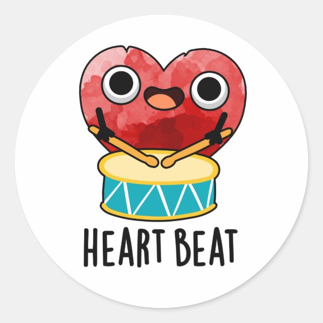 Pegatina Redonda Heart Beat Funny Heart Drummer Pun (Anverso)