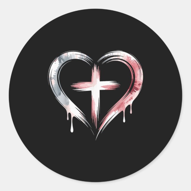 Pegatina Redonda Heart Cross Christian Faith Love  (Anverso)