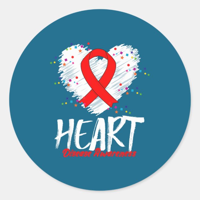 Pegatina Redonda Heart Disease Awareness  (Anverso)