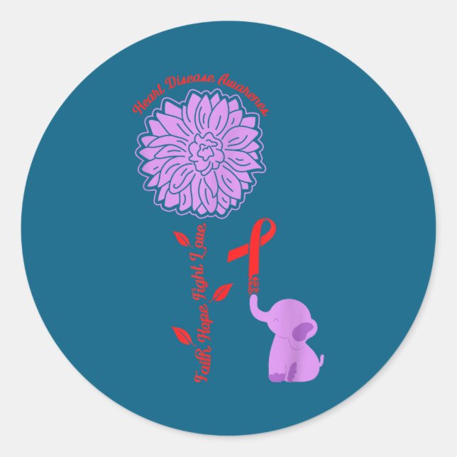 Pegatina Redonda Heart Disease Awareness Faith Hope Fight Love Card (Anverso)