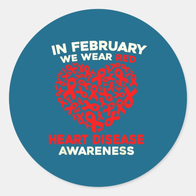 Pegatina Redonda Heart Disease Awareness Go Red In February Health  (Anverso)
