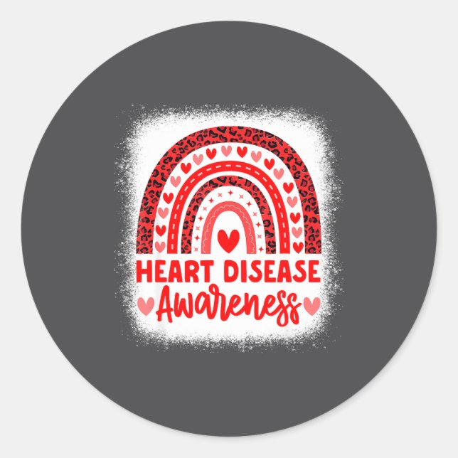 Pegatina Redonda Heart Disease Awareness Heart Month Rainbow Heart  (Anverso)
