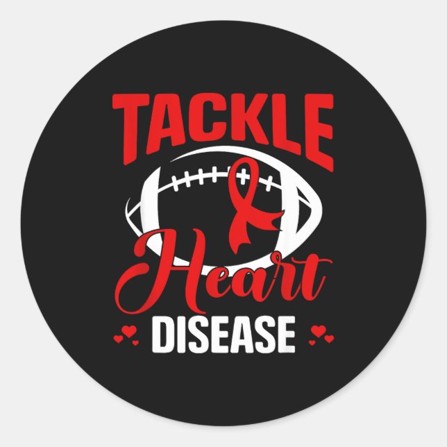 Pegatina Redonda Heart Disease Awareness Red Heart Tackle Heart Dis (Anverso)