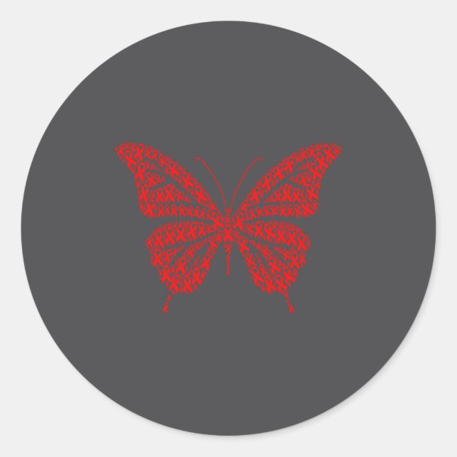 Pegatina Redonda Heart Disease Awareness Red Ribbon &amp; Heart Hea (Anverso)