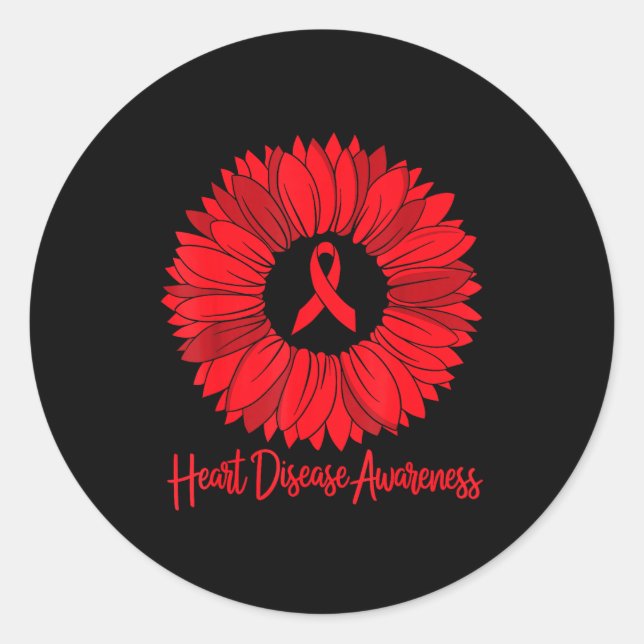 Pegatina Redonda Heart Disease Awareness Sunflower Go Red Women Hea (Anverso)