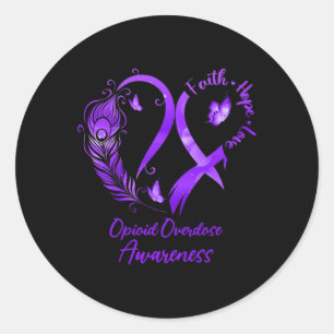 Pegatina Redonda Heart Faith Hope Love Opioid Sobredosis Purple Rib
