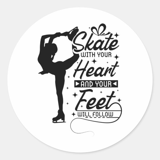 Pegatina Redonda Heart Figure Skating (Anverso)