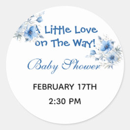 Pegatina Redonda Heart Glasses Teddy Bear Blue Baby Shower 