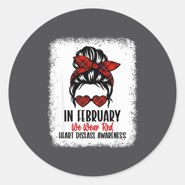 Pegatina Redonda Heart Health Heart Disease Awareness Heartbeat Chd (Anverso)