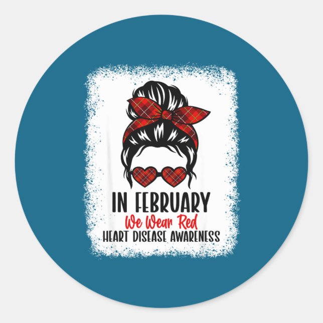 Pegatina Redonda Heart Health Heart Disease Awareness Heartbeat Chd (Anverso)