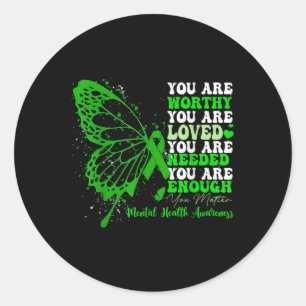 Pegatina Redonda Heart I Wear Green For Mental Health Awareness Mon