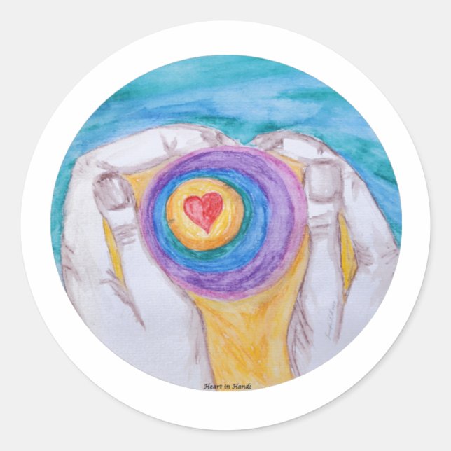 Pegatina Redonda Heart In Hands Circle, No Saying, Title, Dig Sig (Anverso)