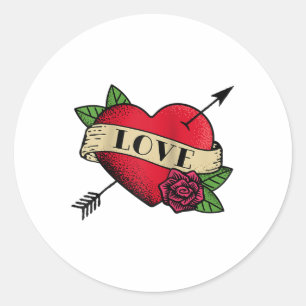 Pegatina Redonda Heart Love Tattoo Raglan Baseball Tee_1