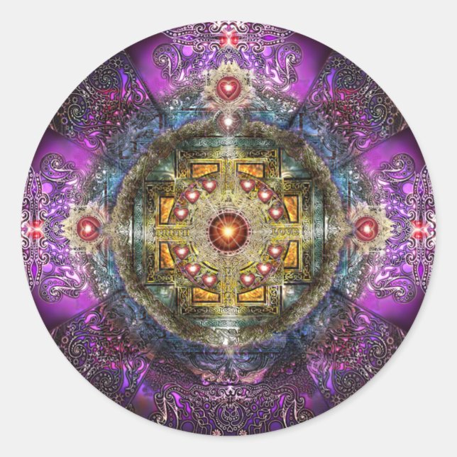 Pegatina Redonda Heart Mandala (Anverso)