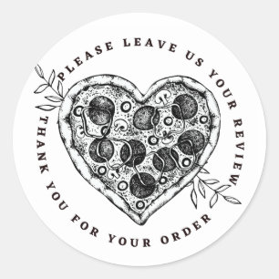 Pegatina Redonda Heart Pizza Black and White Leave Review Gracias