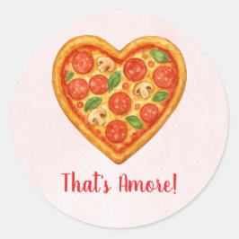 Pegatina Redonda Heart Pizza Round Sticker | Red Checkered Wedding