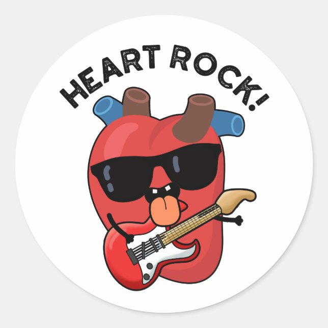 Pegatina Redonda Heart Rock Funny Music Pun (Anverso)