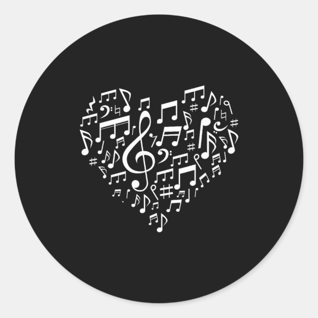 Pegatina Redonda Heart Shape Musical Notes Music Lovers Gift Valent (Anverso)