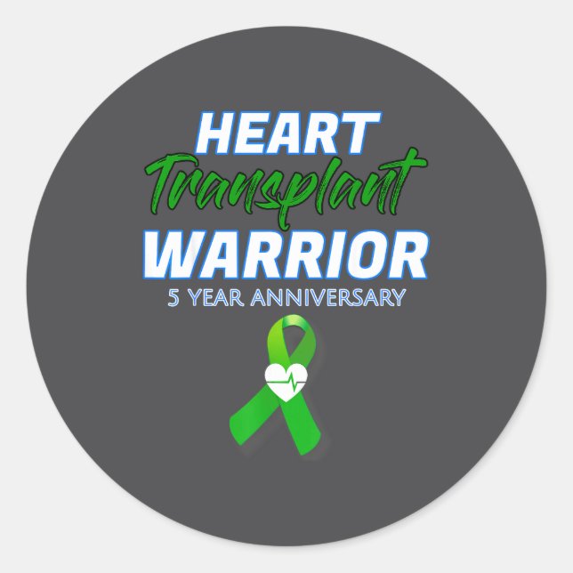 Pegatina Redonda Heart Transplant 5 Year Anniversary Warrior Patien (Anverso)