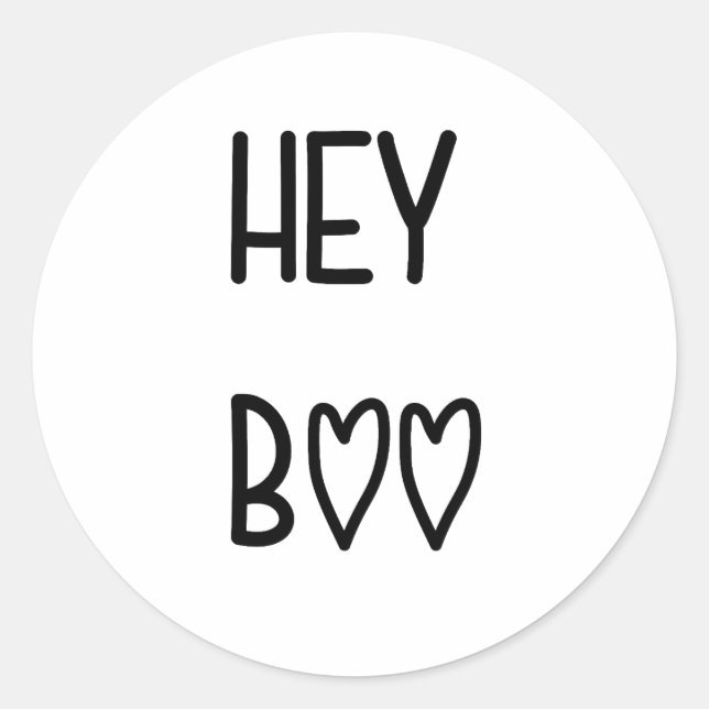 Pegatina Redonda Heart Typography Hey Boo (Anverso)