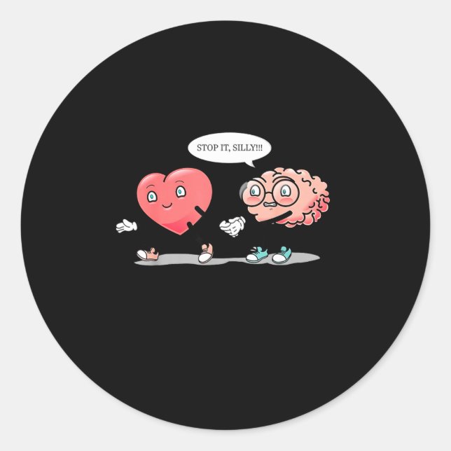 Pegatina Redonda Heart Vs Brain Heart Leading Brain Valentines  (Anverso)