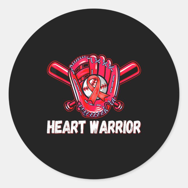 Pegatina Redonda Heart Warrior Heart Disease Awareness Baseball Sof (Anverso)