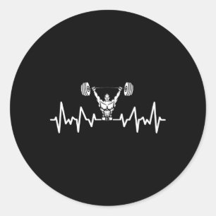 Pegatina Redonda Heartbeat Barbell Bodybuilding Halterofilia Gym W