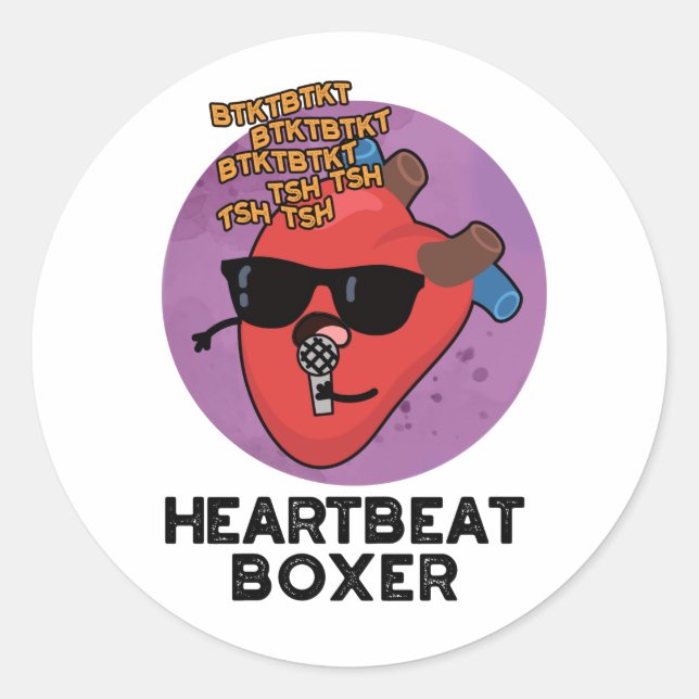 Pegatina Redonda Heartbeat Boxer Funny Music Heart Pun (Anverso)