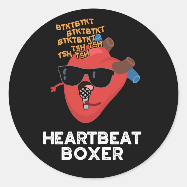 Pegatina Redonda Heartbeat Boxer Funny Music Heart Pun Dark BG (Anverso)