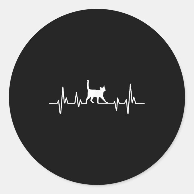 Pegatina Redonda Heartbeat Cat  (Anverso)