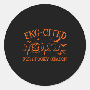 Pegatina Redonda Heartbeat Ekg Cita Spooky Cardiac Nurse Pumpkin H
