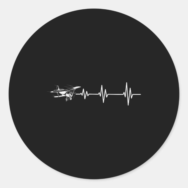Pegatina Redonda Heartbeat Flying Plane Pulse Line Retro Prop Aircr (Anverso)