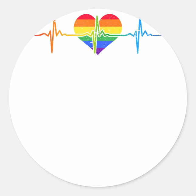 Pegatina Redonda Heartbeat Gay LGBTQ Heartbeat Lovely Orgullo Lesbi (Anverso)