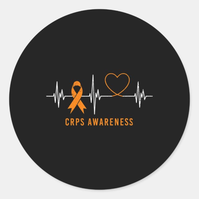 Pegatina Redonda Heartbeat RSD CRPS Awareness Mono Naranja Ribbon S (Anverso)