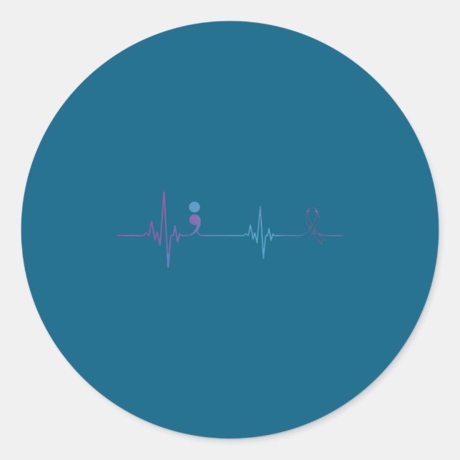 Pegatina Redonda Heartbeat Semicolon Suicide Prevention Awareness  (Anverso)