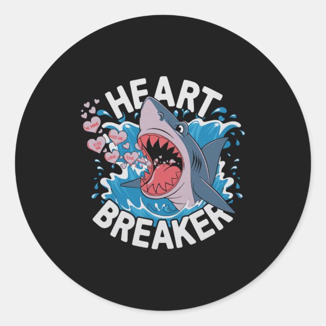 Pegatina Redonda Heartbreaker Shark Cute Funny Love Design For Vale (Anverso)