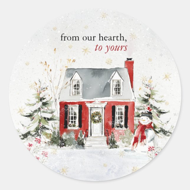 Pegatina Redonda Hearthlight Notes Winter Cozy Home Personalized (Anverso)