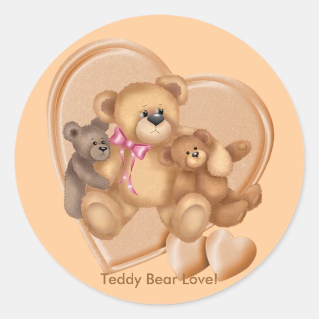 Pegatina Redonda Hearts Teddy Bear Love (Anverso)