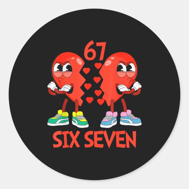 Pegatina Redonda Hearts Valentines Funny Six Seven 6 7 Meme Gen Alp (Anverso)