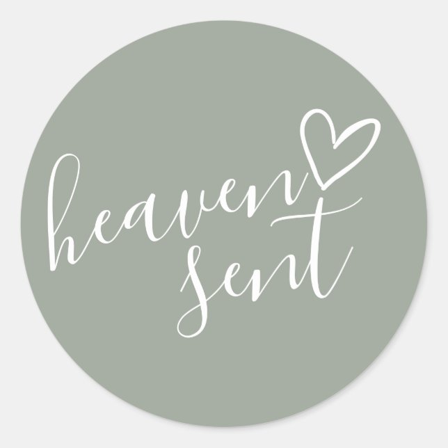 Pegatina Redonda Heaven Sage Green Gender Neutral Baby Shower (Anverso)
