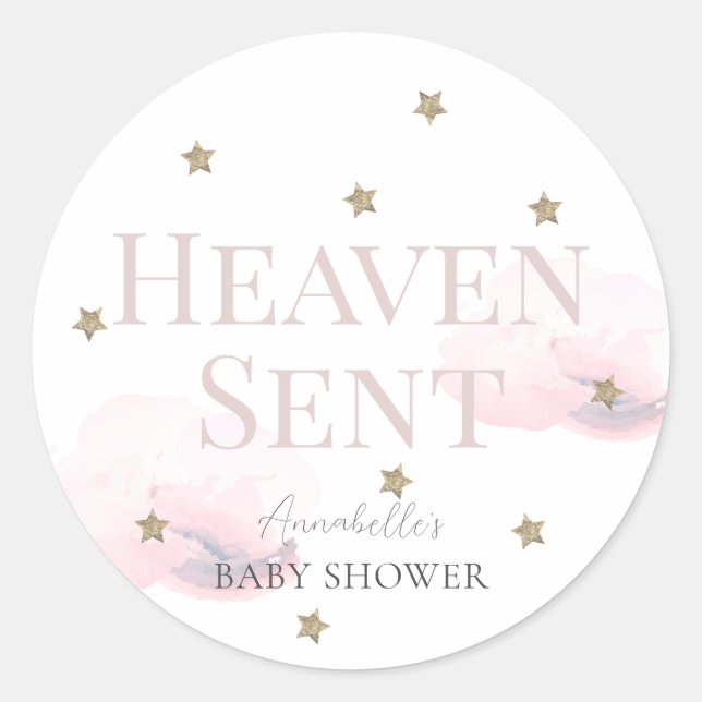 Pegatina Redonda Heaven Sent Pink Cloud Chica Baby Shower (Anverso)