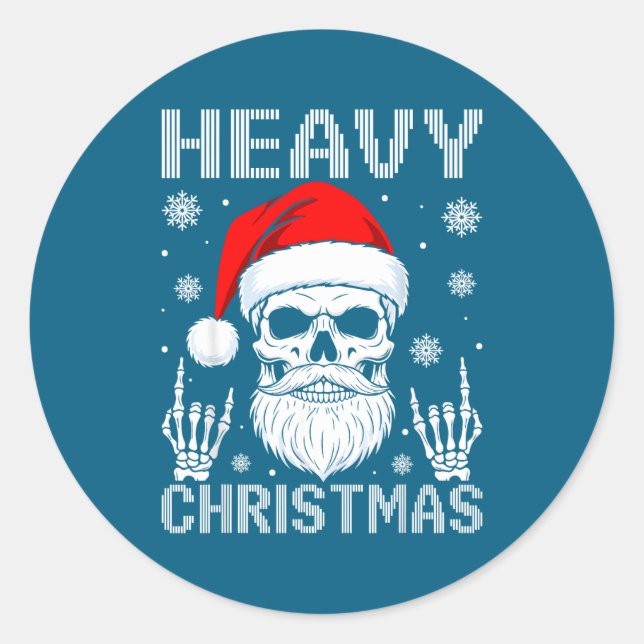 Pegatina Redonda Heavy Christmas Skull Fans Rock Music Winter Holid (Anverso)
