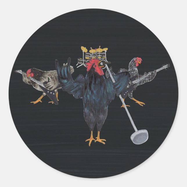 Pegatina Redonda Heavy Metal Chickens (Anverso)