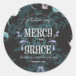 Pegatina Redonda Hebreo 4:16 cita negro sobre