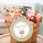 Pegatina Redonda Hebreo Hanukkah<br><div class="desc">Pegatinas hebreos de Hanukkah en la festividad judía de Menorah Gold</div>
