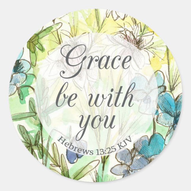 Pegatina Redonda Hebrews 13 Flowers Scripture Grace Be With You (Anverso)